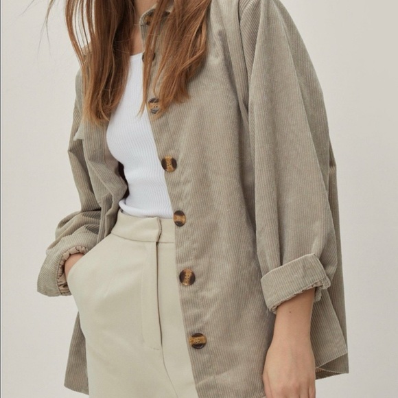 Nasty Gal Tops - Nasty Gal Taupe Corduroy Button Down Shirt Size 8 Oversized l, Casual, Grunge